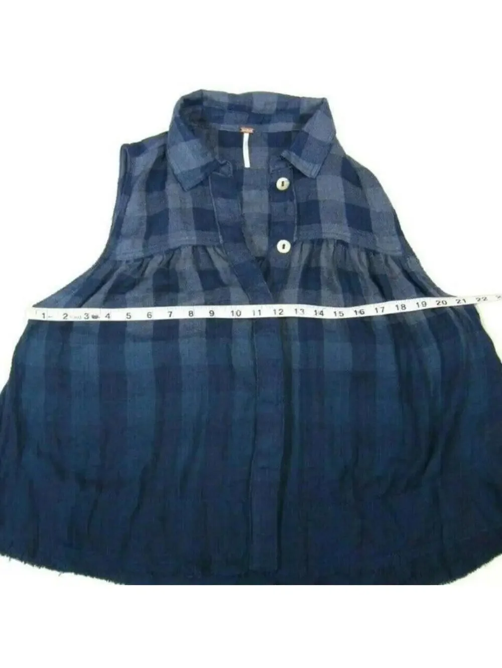 NWT Free People Blue Plaid Tank Top Small Ombre Gingham Sleeveless Button Blouse